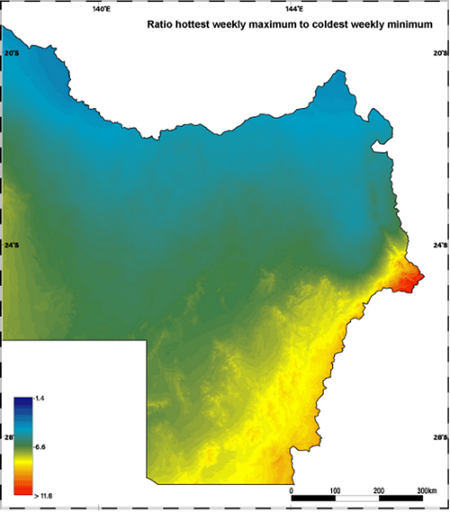 Ratio Hottest Weekly max to cold 