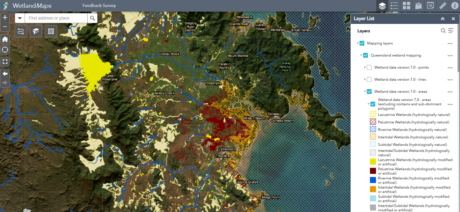 Wetland<em>Maps</em> screen capture of Wetlands Area Data version 7.0